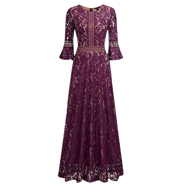 Formal Party Dress Evening Gown for Women Plus Size Vintage Gothic 3/4 Long Sleev Lace Hollowed Out Dresses Slim Fitting Festive Anniversary Prom Gown Female Maxi Elegant Dress Sale Purple Size XL - Formal Party Dress Evening Gown for Women Plus Size Vintage Gothic 3/4 Long Sleev Lace Hollowed Out Dresses Slim Fitting Festive Anniversary Prom Gown Female Maxi Elegant Dress Sale Purple Size XL -