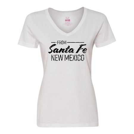 Inktastic From Santa Fe New Mexico in Black Distressed Text Women s V-Neck T-Shirt