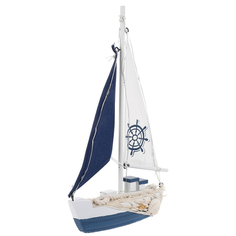 LED Nautical Sailboat Ornament Mediterranean Sailboat Decor Wooden Sailing Ship Decoration, Size: 10.63 x 6.69 x 1.97