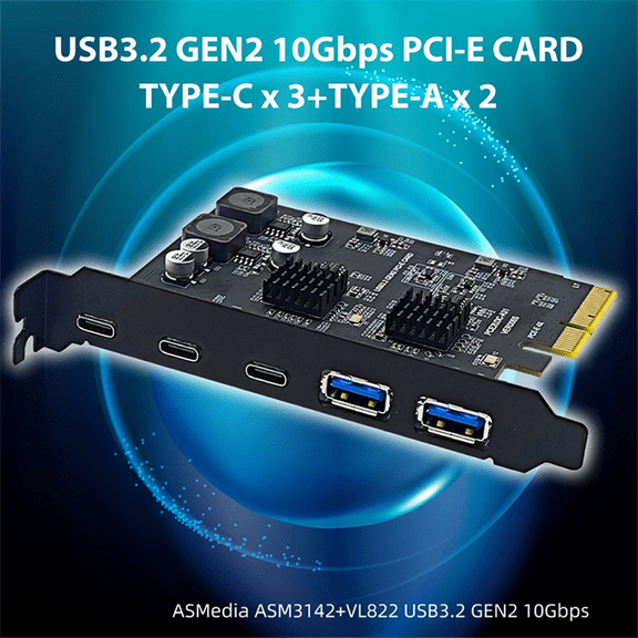 PCI Express X4 to 3 Port Type C   2 Port USB3.2 Gen2 10Gbps Adapter ASM3142   VL822 Chip PCIE USB Expansion Card