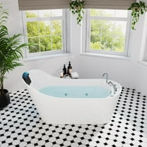 67-in L x 29.5-in W White Acrylic Right Drain Freestanding Whirlpool Tub with Faucet - Handshower - EMPV-67AIS09