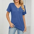 thumbnail image 3 of USSUMA Womens Tops Women'S Fashion Solid Color V-Neck Comfortable Loose T-Shirt Blouse Casual Tops Vintage Holiday Gift Finder Blue Modal L, 3 of 4