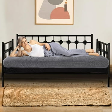 Lilypelle 6 Inches Daybed Mattress Memory Foam Futon Mattress Twin Size, Thick Corduroy Futons Sofa Couch Bed, Foldable Floor Mattress for Adults (Frame Not Included), Grey