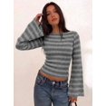 thumbnail image 5 of Women Boat Neck Striped Long Sleeve Sweater, Slim Fit Flare Cuff Knit Top for Autumn Daily Dating Outfits, 5 of 9