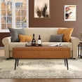 thumbnail image 4 of GAOMON Leather Storage Ottoman Bench, Mid-Century Modern Storage Bench for Bedroom, Entryway End of Bed Bench, Synthetic Leather with Stitching, Safety Hinges, Loads 680 Lb,Brown, 4 of 7