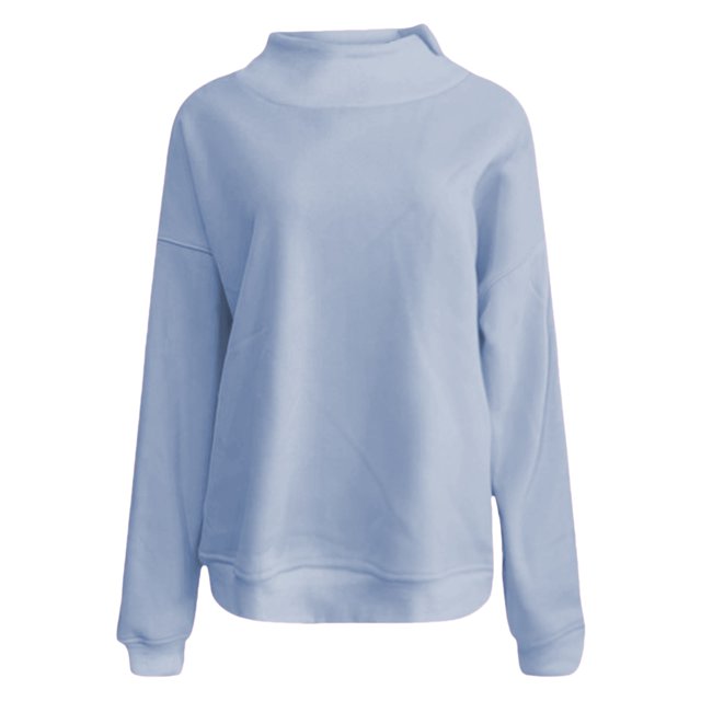 Chandail en Molleton Décontracté pour Femmes, Coupe Ample Confortable, Col Rond, Bleu Ciel G, Chandail à Col Roulé, Manches Longues, Mode Automne 2025