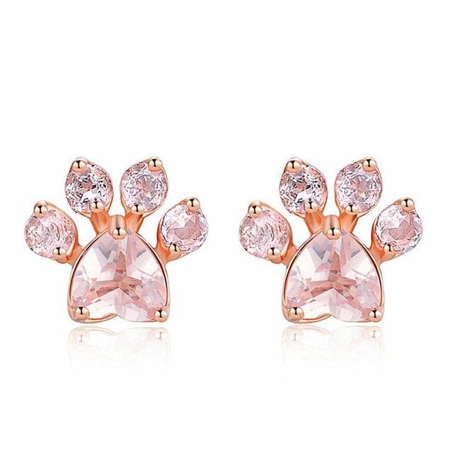 Pendientes de circonita de cobre con forma de garra de gato y huellas de oro rosa de estilo europeo y americano