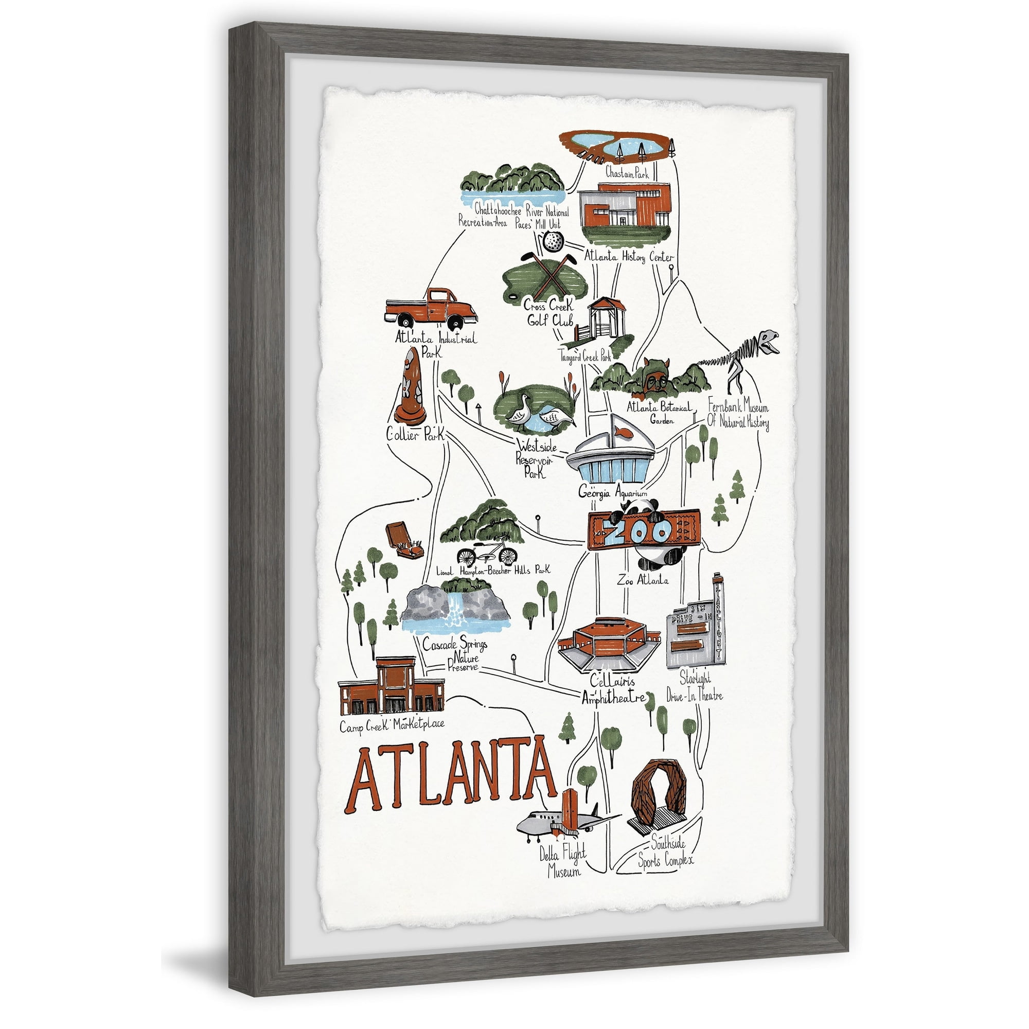Marmont Hill Illustrated Map of the City of Atlanta Framed Wall Art