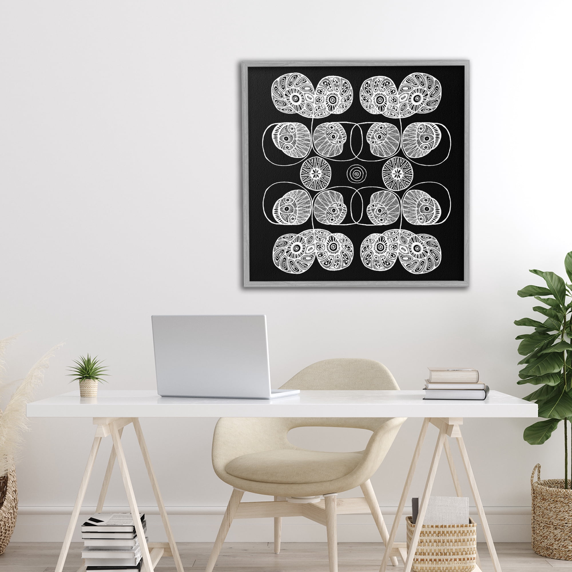 Stupell Industries Detailed Rounded Elementals Gray Framed Giclee Art, design by El Perkin