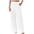 thumbnail image 1 of Pantalones sólidos informales para mujer, cómodos, elásticos, de cintura alta, de pierna ancha, informales, sueltos, para playa Fridja  alkflakhf34245, 1 of 6