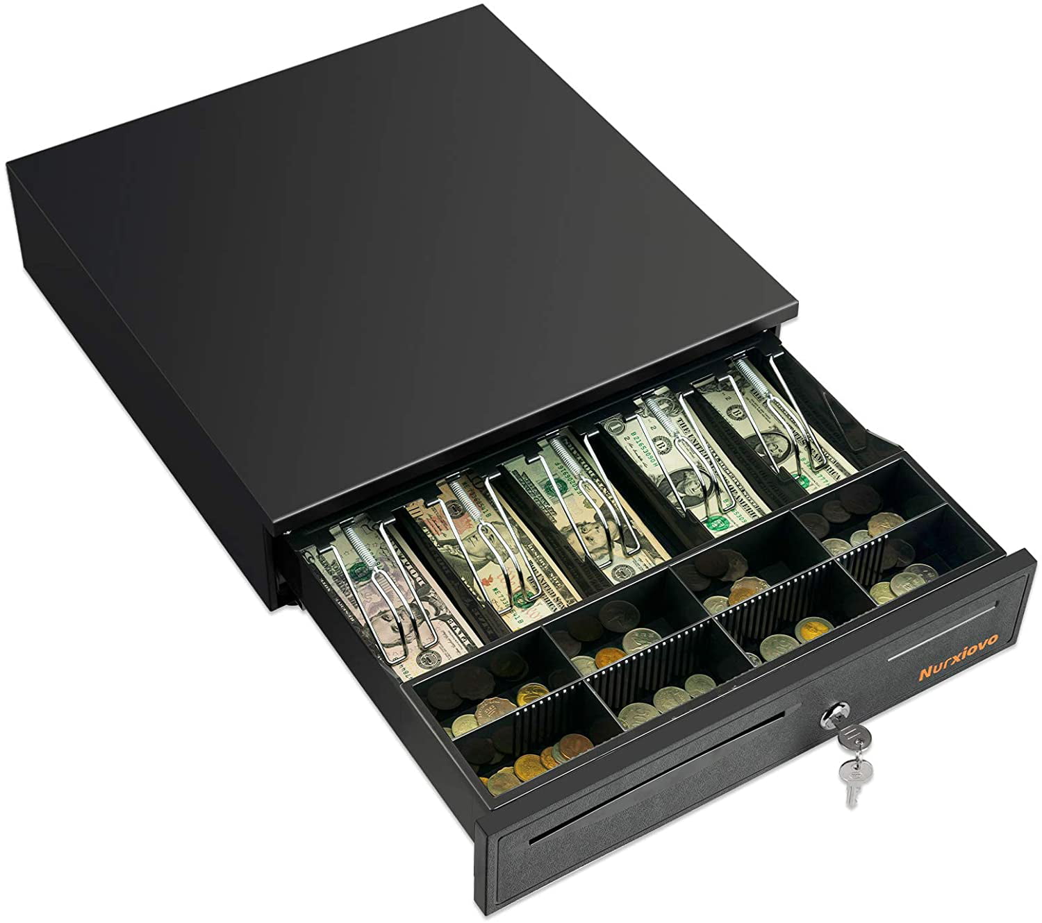 Tangkula Cash Register 16 Drawer Box Portable Money Lock Storage with Removable Tray Black 5Bill/5Coin Works Compatible Epson POS Printers Cash Box 