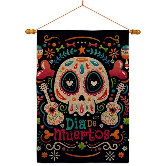 Angeleno Heritage HS130405-DB-03 Fiesta Dia de Muertos Falltime Day of Diad 28 x 40 in. Double-Sided Decorative Vertical House Flag Set for Decoration Banner Garden Yard Gift