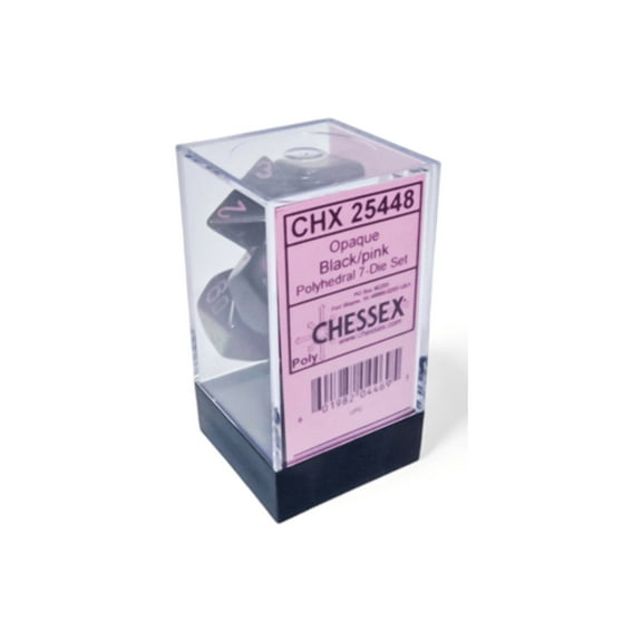 Chessex: Opaque Black/Pink Polyhedral 7-Dice Set
