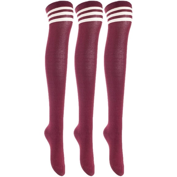 Lian LifeStyle Women's 3 Pairs Adorable Comfortable Soft Thigh High Over Knee High Cotton Socks Size 6-9 L1022Wine
