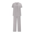 thumbnail image 4 of GEWSEY Pajamas for Women Set 2 Piece Short Sleeve Tops with Long Pants V Neck Soft Pjs Casual Lounge Set with Pockets (Grey, XXL), 4 of 6