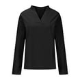 thumbnail image 4 of Womens Dressy Casual Shirts Long Sleeve V Neck Blouses Loose Fit Work Office Outfit Solid Color Fall Clothes (2XL, Black), 4 of 6