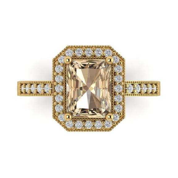 Clara Pucci 14K Yellow Gold Solid Gold YellowMoissanite Halo Anniversary Ring for Women - 2.78 cttw Emerald Cut