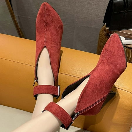 

Zedker High Heel Boots for Women Winter Walking Boots for Women Women s Fashion Flock Pointed Toe Booties Metal Buckle 8Cm High Heels Shoes