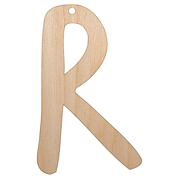Letter R Uppercase Felt Marker Font Wood Holiday Christmas Tree Ornament Unfinished DIY Pre-Drilled Craft