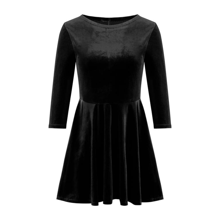 Posijego Women's Velvet Dress Crew Neck Long Sleeve Flowy A Line Short Mini  Dress Casual Party Skater Dresses - Walmart.com