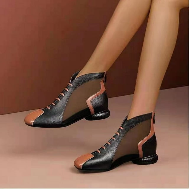 Latrodar Low Heel Sandals for Women Sandals Women Comfort Prom Stretch Lacy Mesh Sandals Pull-On Square Toe Shoes Flat Heel (O"-1) Wide Color Block Sandals for Ladies Travel Graduation Gifts