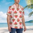 thumbnail image 5 of Xecao Hand Drawn Watermelon print Hawaiian shirt - a stylish short-sleeve button-down for men, perfect for casual beach and tropical outings., 5 of 9