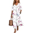 thumbnail image 4 of Guieoi Womens Dresses Plus Size Collared 3/4-Sleeve Side-Slit Floral Print Dress with Pockets Pink XXXXXL, 4 of 7