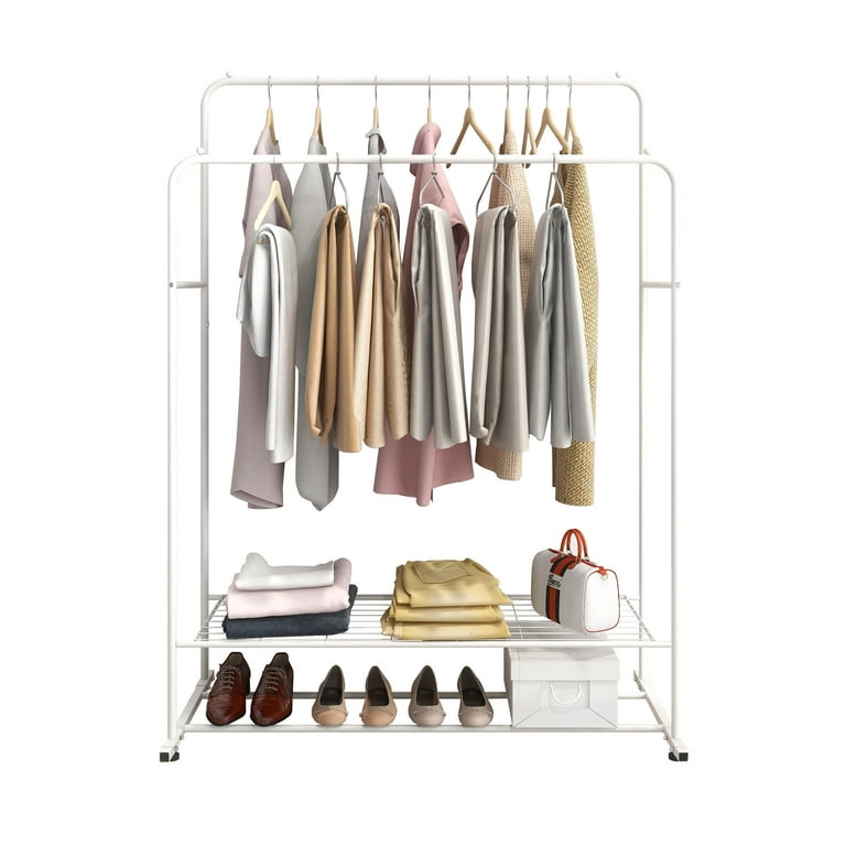 Black Metal Garment Clothes Rack with Shelves 74.8 in. W x 76.8 in. H