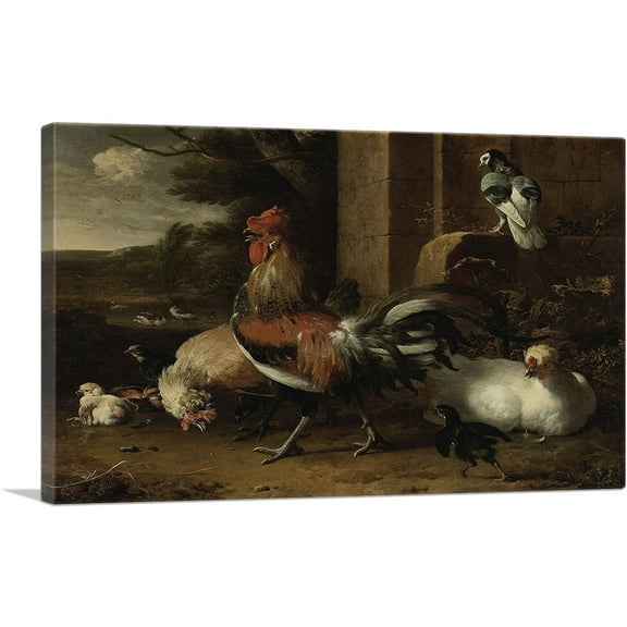 ARTCANVAS Henhouse 1665 Canvas Art Print by Melchior d-Hondecoeter - Size: 26" x 18" (0.75" Deep)