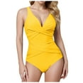 thumbnail image 1 of Huesdet Women One Piece Swimsuits Tummy Control One Shoulder Bathing Suits Ruffle Swimwear[Yellow,XXL], 1 of 5