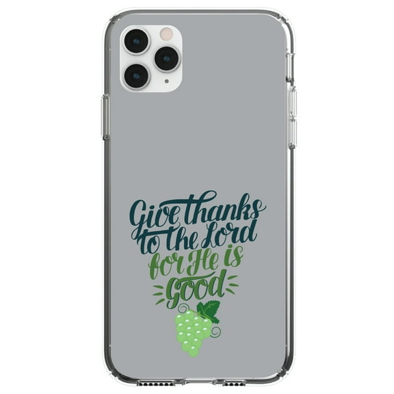 DistinctInk Clear Shockproof Hybrid Case for iPhone 13 Pro MAX (6.7" Screen) - TPU Bumper, Acrylic Back, Tempered Glass Screen Protector - Give Thanks to the Lord For He Is Good - Grapes