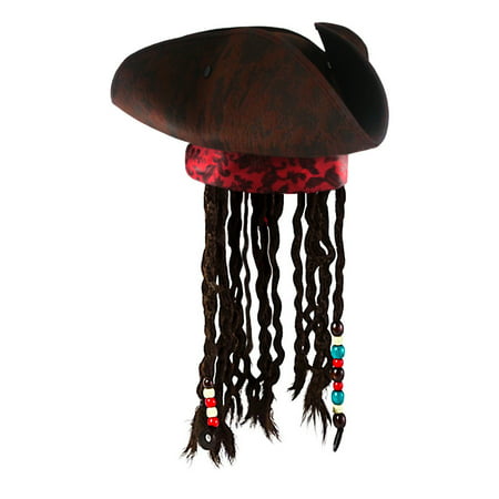 Jack Caribbean Sparrow Tricorn Pirate Hat Buccaneer Beads Dreadlock Hair Costume