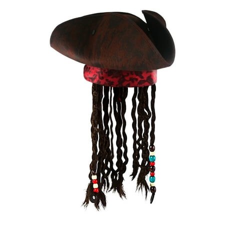 Jack Caribbean Sparrow Tricorn Pirate Hat Buccaneer Beads Dreadlock Hair