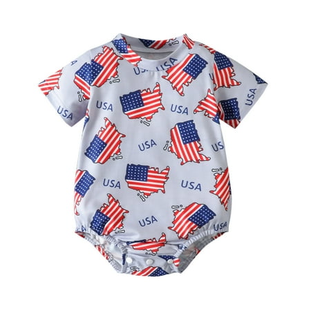 

JAKANYQ Bodysuits Infant Boys Girls Short Sleeve 4th Of July Romper Newborn Bodysuits Simple Stretchy