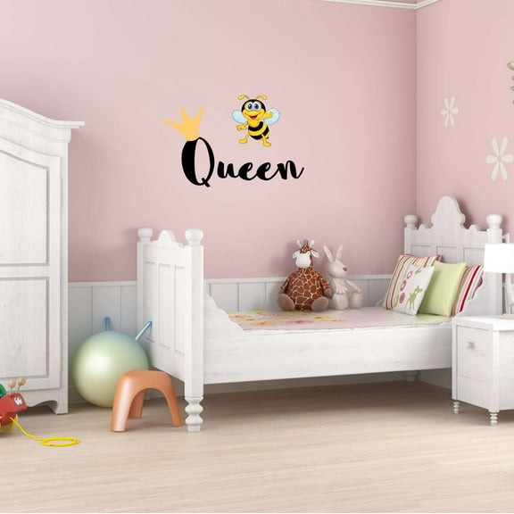 Children Queen Cute Animal Wall Decal Decoration Queen Word Lettering with Crown wall Decal Lasts Years and Easily Removable - Size: 30 In(W) x 21 In(H)
