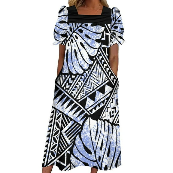 Summer New Pocket Design Mumu Polynesian Dress Square Collar Maxi Pacific Island Custom Dress