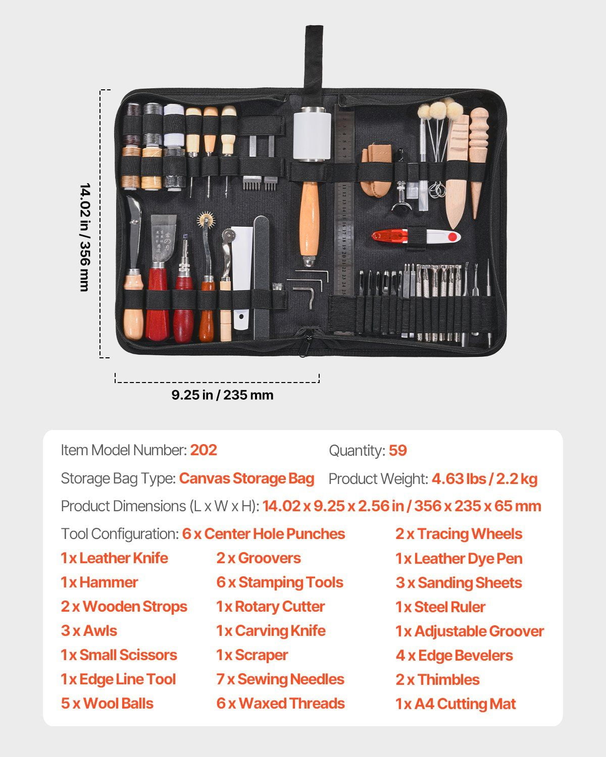 Complete Leather Working Kit 59 PCS – Includes Stamping, Punching, Engraving & Sewing Tools
