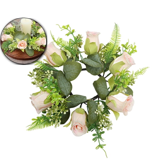 VQPeo Artificial Rose Candle Wreath for Home Decoration Wedding Party Centerpieces Realistic Faux Floral Design for Valentine Day and Thanksgiving