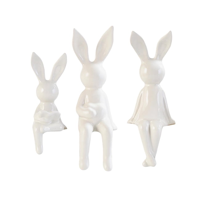 3 uds estatuas de la familia de conejos figuritas figura de Animal escultura de para inauguración de la casa salpicadero de coche estanterías Blanco Macarena Estatuilla Escultura