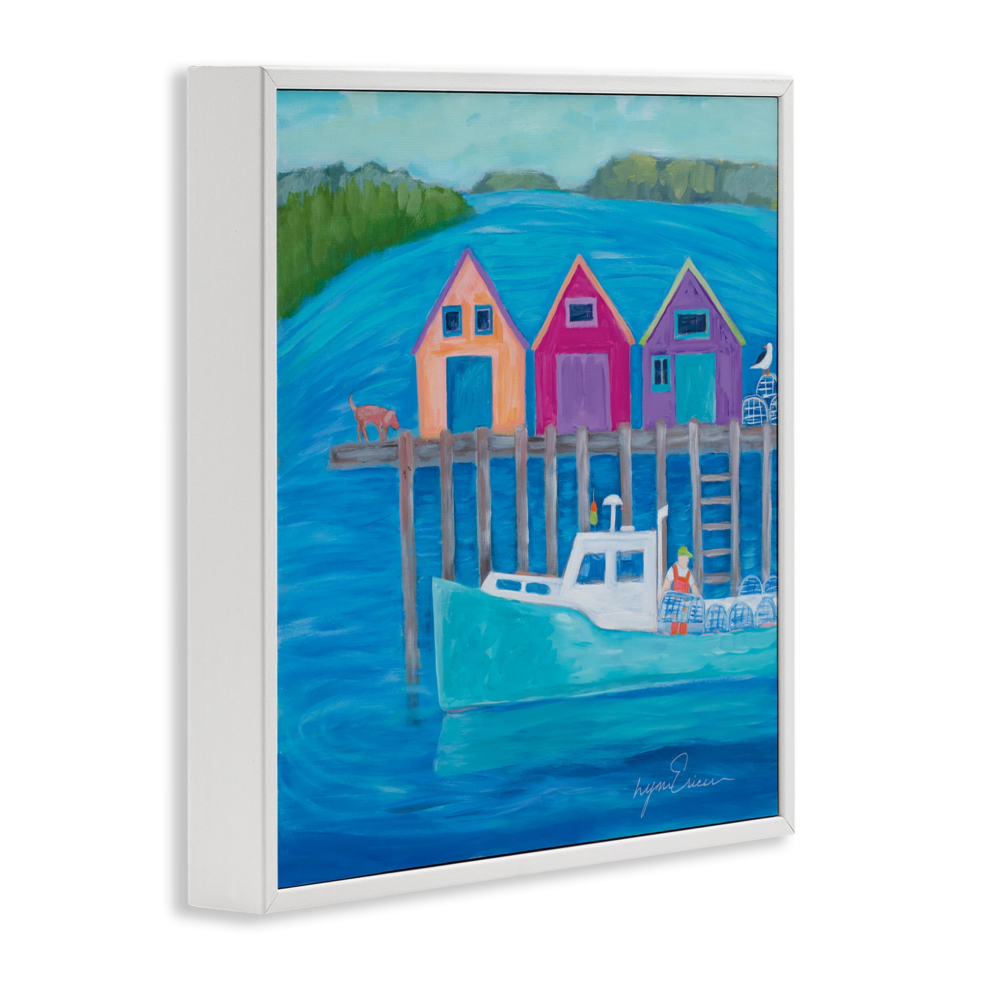 Stupell Industries Work Day at Seaside Village White Framed Giclee Art, design by Lynn Ericson Fine Art