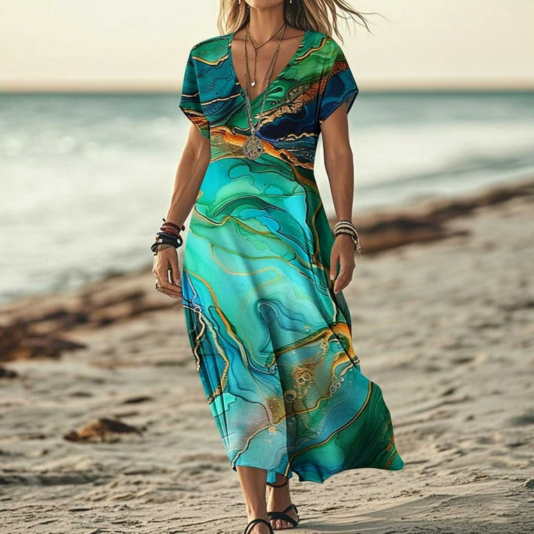 Women's Floral T-Shirt Dress - Loose Casual Summer Sundress With Pockets, Short Sleeve