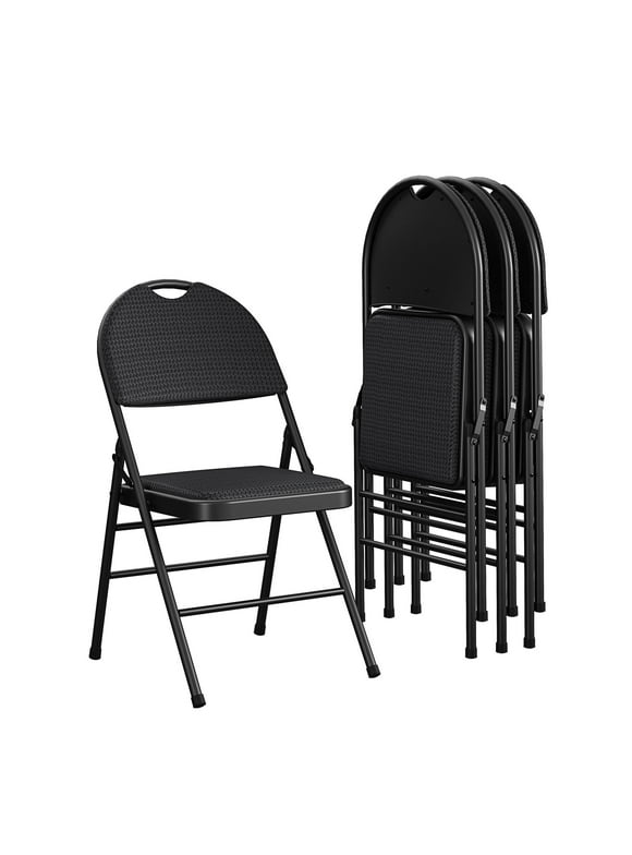 COSCO Commercial XL Comfort Fabric Padded Metal Folding Chair, Triple Braced, Black, 4-Pack
