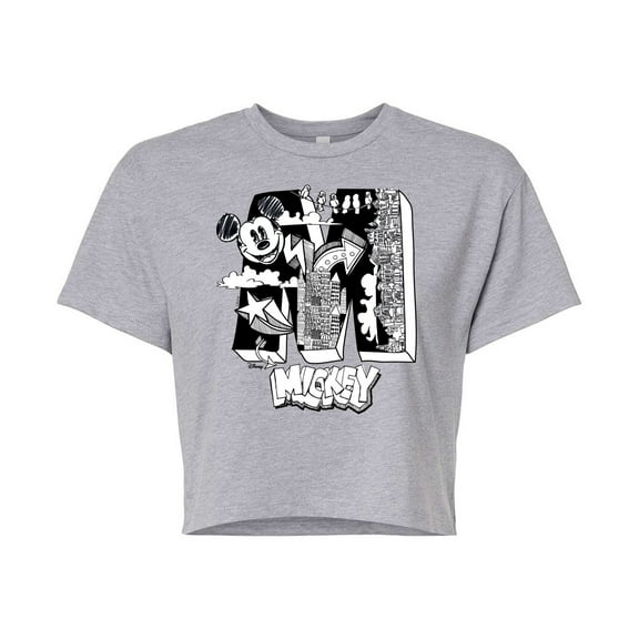 Disney - Mickey Mouse - Large M Scribbled Drawing - Juniors Cropped Cotton Blend T-Shirt