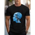 thumbnail image 1 of T-shirt Homme Motif Tête de Robot Bleu Imprimé Amusant, 1 of 5
