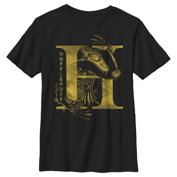 Boy's Harry Potter Hufflepuff H Logo Graphic Tee Black Medium
