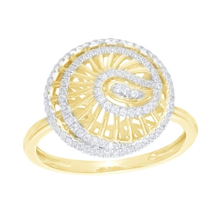- White Natural Diamond Swirl Layered Shell Ring in 10k Yellow Gold