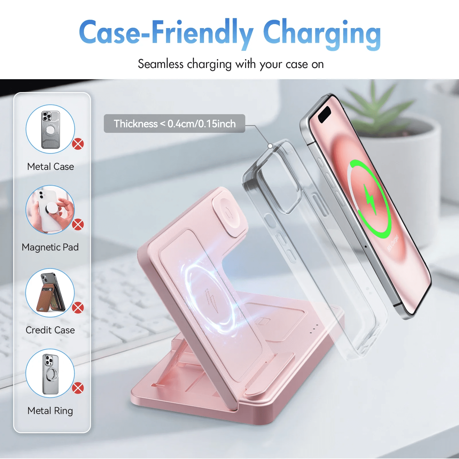 18W Wireless Charger,3 in 1 Portable Charger Charging Station Compatible with iPhone 17 16e 16 15 14 13 12 11 X Pro Max - Fast Charging Dock Compatible for Apple Watch & AirPods 4 3 Pro
