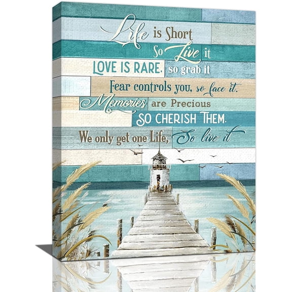 Lighthouse Wall Art Inspirational Life Quotes Wall Decor Nautical Theme Picture Canvas Prints Motivational Framed Modern Artwork for Home Living Room Bedroom Bathroom12''''x16''''
