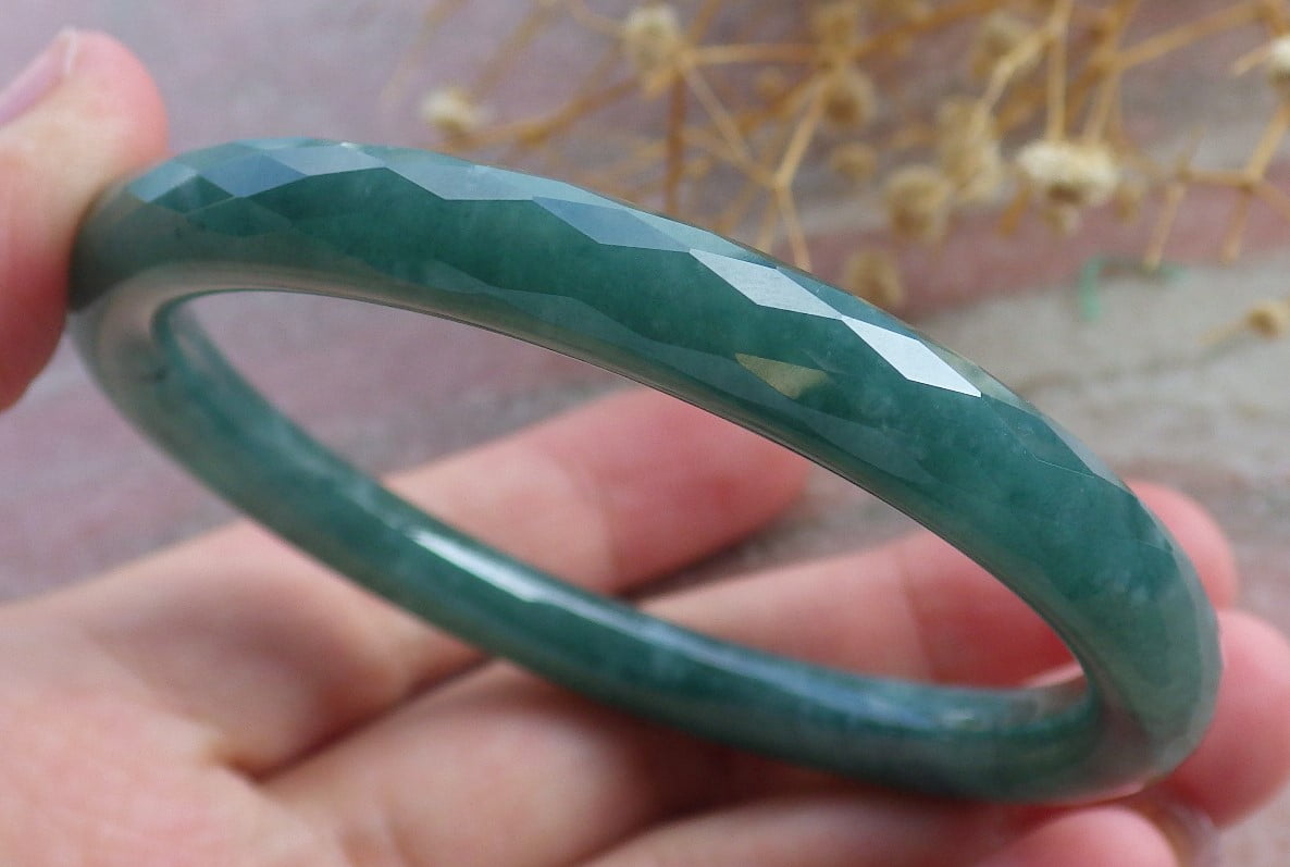 Icy Green Natural A JADE Jadeite Dia Cut Circle Bangle Bracelet 55 mm 683392 TN