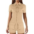 thumbnail image 1 of Timegard Womens Rompers Cargo Lapel V Neck Zipper Short Rompers Comfy Fitting Casual Outdoor Outfits, 1 of 4